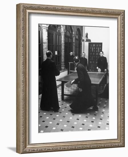 Priests Playing Ping-Pong at Social School-Dmitri Kessel-Framed Photographic Print