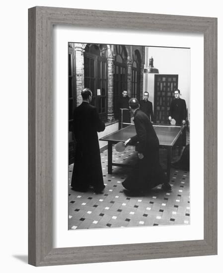 Priests Playing Ping-Pong at Social School-Dmitri Kessel-Framed Photographic Print