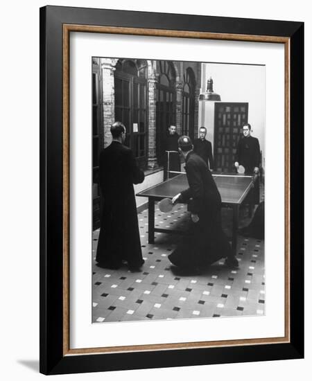 Priests Playing Ping-Pong at Social School-Dmitri Kessel-Framed Photographic Print