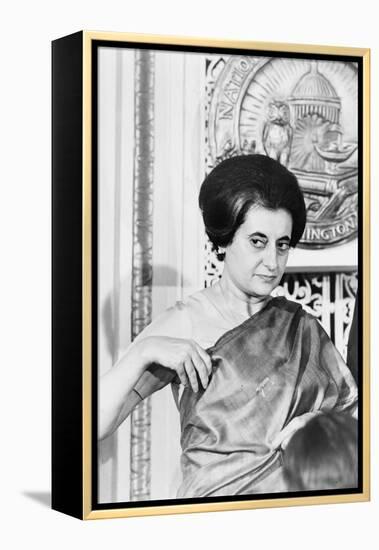 Prime Minister Indira Gandhi of India at the National Press Club Washington, 1966-Warren K^ Leffler-Framed Premier Image Canvas