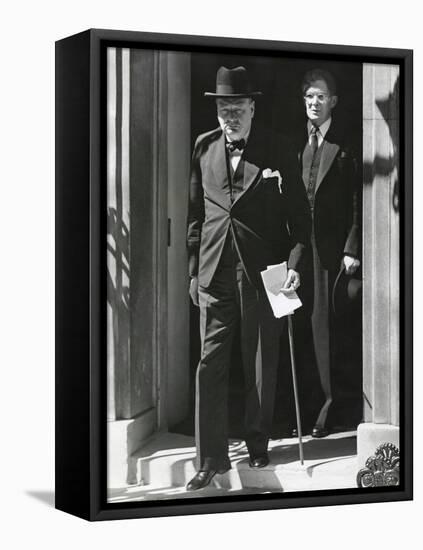 Prime Minister Winston Churchill Leaving 10 Downing Street to Speak to Parliament on June 18, 1940-null-Framed Stretched Canvas