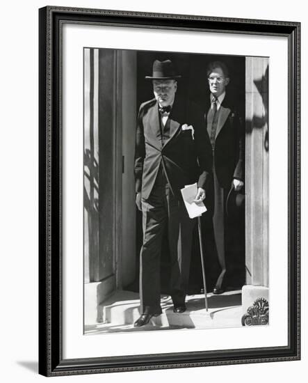 Prime Minister Winston Churchill Leaving 10 Downing Street to Speak to Parliament on June 18, 1940-null-Framed Photo
