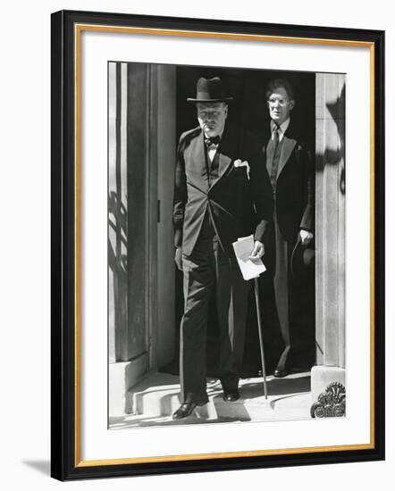 Prime Minister Winston Churchill Leaving 10 Downing Street to Speak to Parliament on June 18, 1940-null-Framed Photo