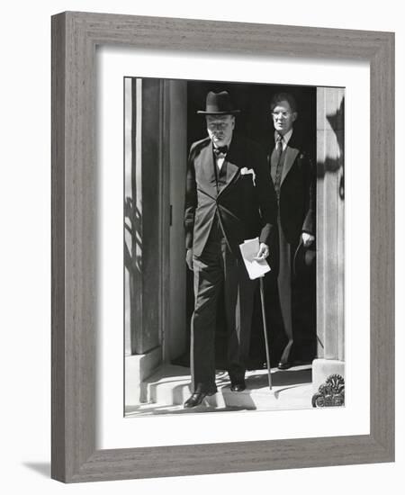 Prime Minister Winston Churchill Leaving 10 Downing Street to Speak to Parliament on June 18, 1940-null-Framed Photo