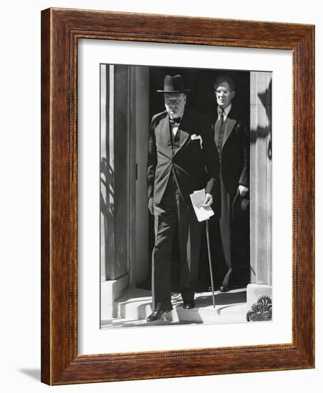 Prime Minister Winston Churchill Leaving 10 Downing Street to Speak to Parliament on June 18, 1940-null-Framed Photo