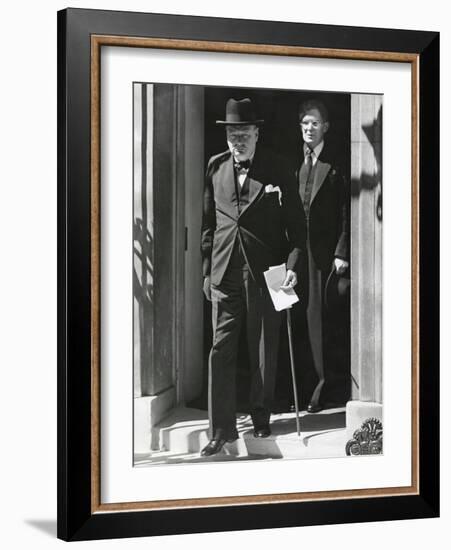 Prime Minister Winston Churchill Leaving 10 Downing Street to Speak to Parliament on June 18, 1940-null-Framed Photo