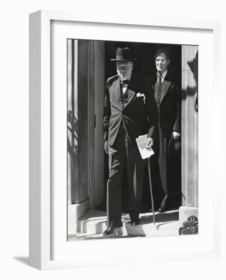 Prime Minister Winston Churchill Leaving 10 Downing Street to Speak to Parliament on June 18, 1940-null-Framed Photo