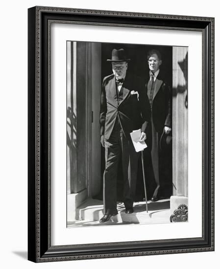 Prime Minister Winston Churchill Leaving 10 Downing Street to Speak to Parliament on June 18, 1940-null-Framed Photo