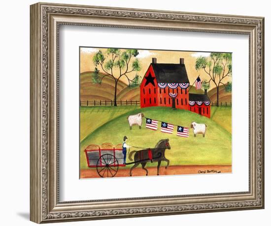 Primitive Americana Sheep with Horse and Wagon Cheryl Bartley-Cheryl Bartley-Framed Premium Giclee Print