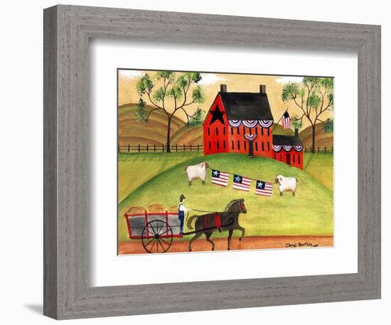 Primitive Americana Sheep with Horse and Wagon Cheryl Bartley-Cheryl Bartley-Framed Premium Giclee Print