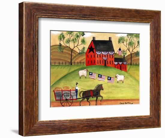 Primitive Americana Sheep with Horse and Wagon Cheryl Bartley-Cheryl Bartley-Framed Premium Giclee Print