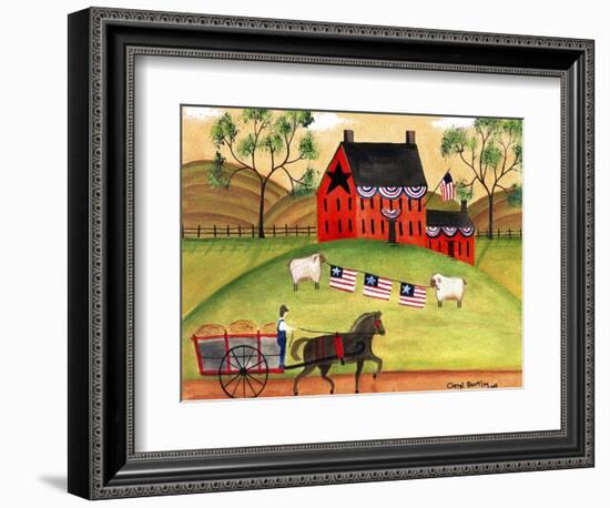 Primitive Americana Sheep with Horse and Wagon Cheryl Bartley-Cheryl Bartley-Framed Premium Giclee Print