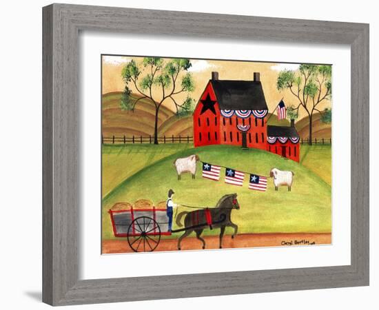 Primitive Americana Sheep with Horse and Wagon Cheryl Bartley-Cheryl Bartley-Framed Giclee Print