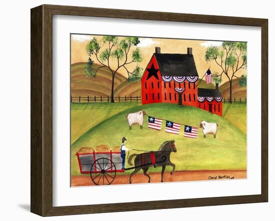 Primitive Americana Sheep with Horse and Wagon Cheryl Bartley-Cheryl Bartley-Framed Giclee Print