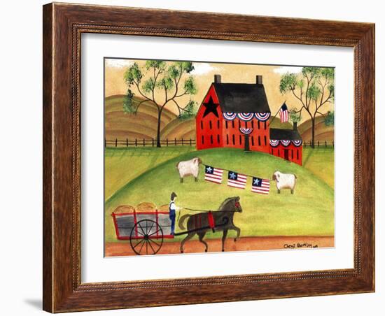 Primitive Americana Sheep with Horse and Wagon Cheryl Bartley-Cheryl Bartley-Framed Giclee Print