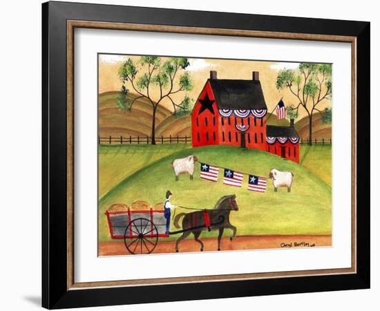 Primitive Americana Sheep with Horse and Wagon Cheryl Bartley-Cheryl Bartley-Framed Giclee Print