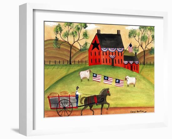 Primitive Americana Sheep with Horse and Wagon Cheryl Bartley-Cheryl Bartley-Framed Giclee Print