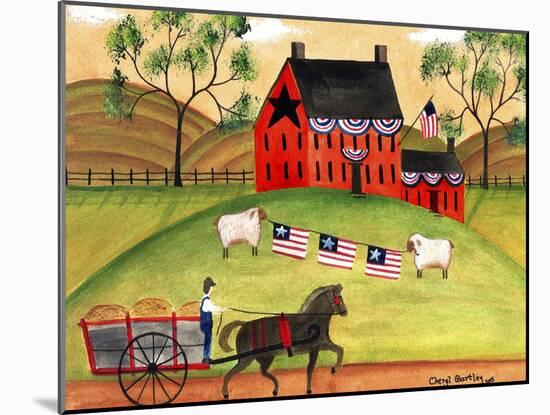 Primitive Americana Sheep with Horse and Wagon Cheryl Bartley-Cheryl Bartley-Mounted Giclee Print