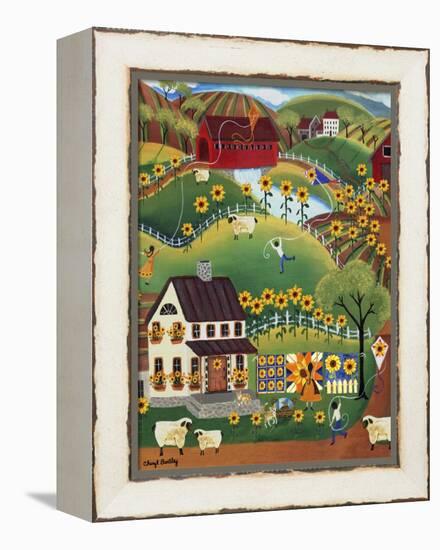 Primitive Quilt Maker House Sunflower Sheep Cheryl Bartley-Cheryl Bartley-Framed Premier Image Canvas