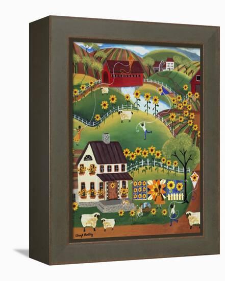 Primitive Quilt Maker House Sunflower Sheep Cheryl Bartley-Cheryl Bartley-Framed Premier Image Canvas