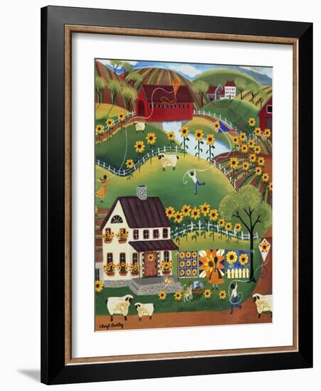 Primitive Quilt Maker House Sunflower Sheep Cheryl Bartley-Cheryl Bartley-Framed Giclee Print