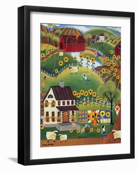 Primitive Quilt Maker House Sunflower Sheep Cheryl Bartley-Cheryl Bartley-Framed Giclee Print