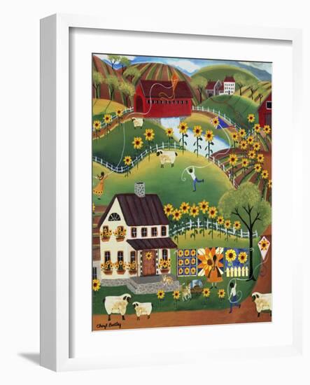 Primitive Quilt Maker House Sunflower Sheep Cheryl Bartley-Cheryl Bartley-Framed Giclee Print