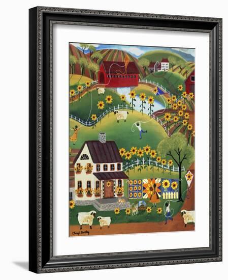 Primitive Quilt Maker House Sunflower Sheep Cheryl Bartley-Cheryl Bartley-Framed Giclee Print