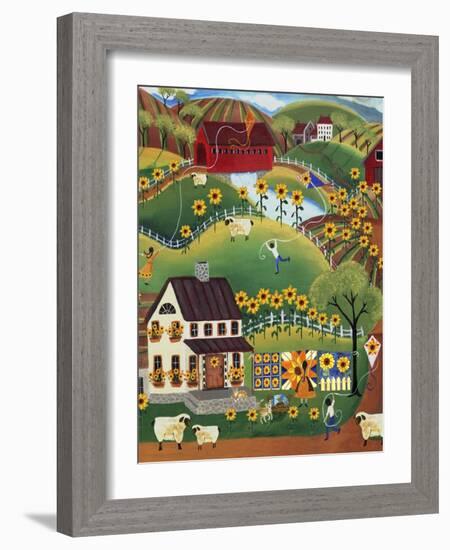 Primitive Quilt Maker House Sunflower-Cheryl Bartley-Framed Giclee Print