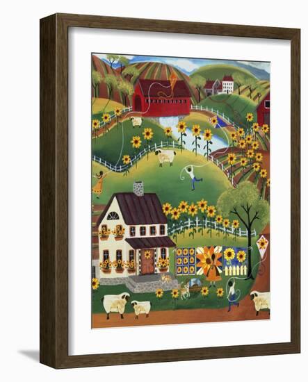 Primitive Quilt Maker House Sunflower-Cheryl Bartley-Framed Giclee Print