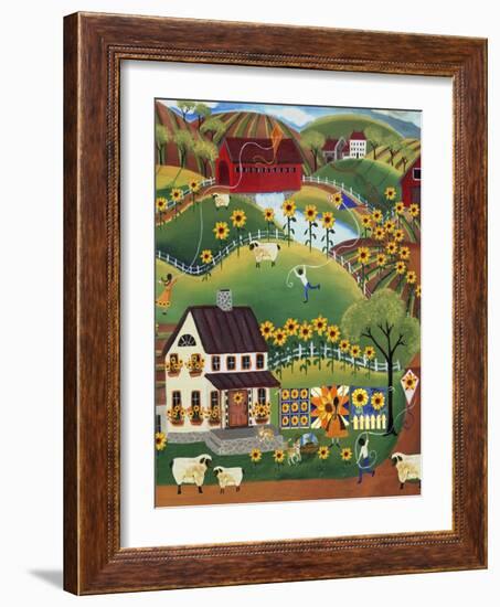 Primitive Quilt Maker House Sunflower-Cheryl Bartley-Framed Giclee Print