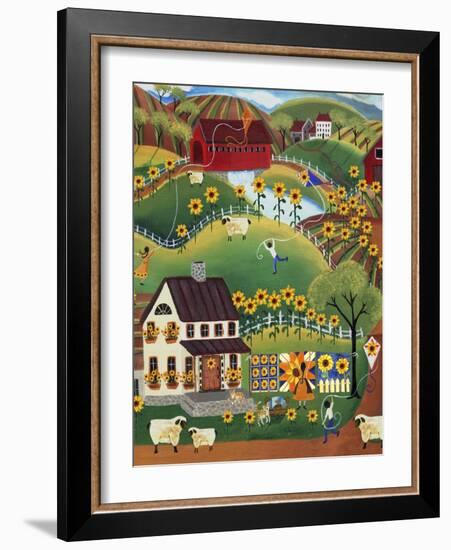 Primitive Quilt Maker House Sunflower-Cheryl Bartley-Framed Giclee Print