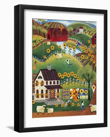 Primitive Quilt Maker House Sunflower-Cheryl Bartley-Framed Giclee Print