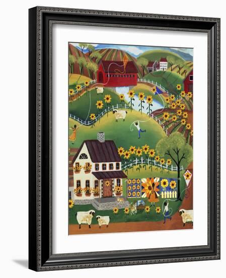 Primitive Quilt Maker House Sunflower-Cheryl Bartley-Framed Giclee Print