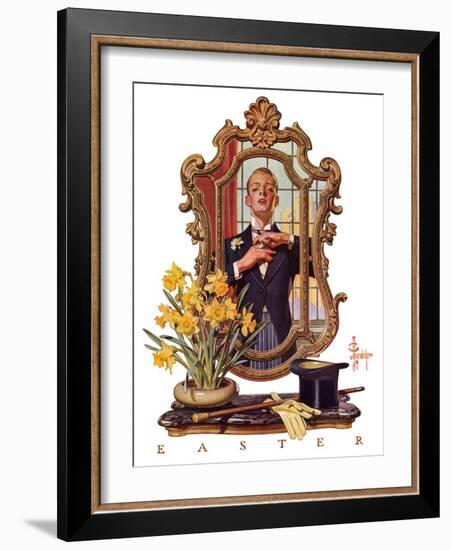 "Primping in Mirror,"April 11, 1936-Joseph Christian Leyendecker-Framed Giclee Print