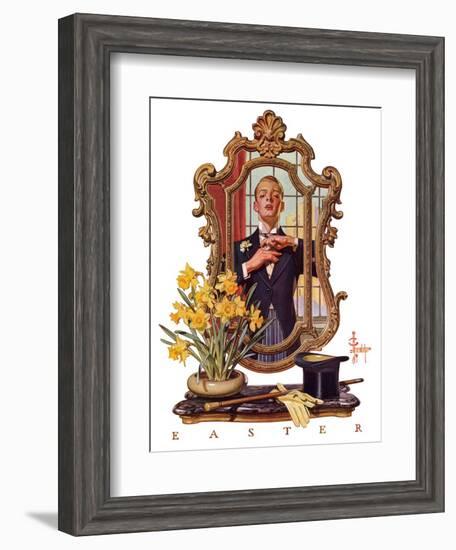 "Primping in Mirror,"April 11, 1936-Joseph Christian Leyendecker-Framed Giclee Print