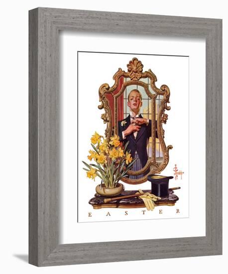 "Primping in Mirror,"April 11, 1936-Joseph Christian Leyendecker-Framed Giclee Print