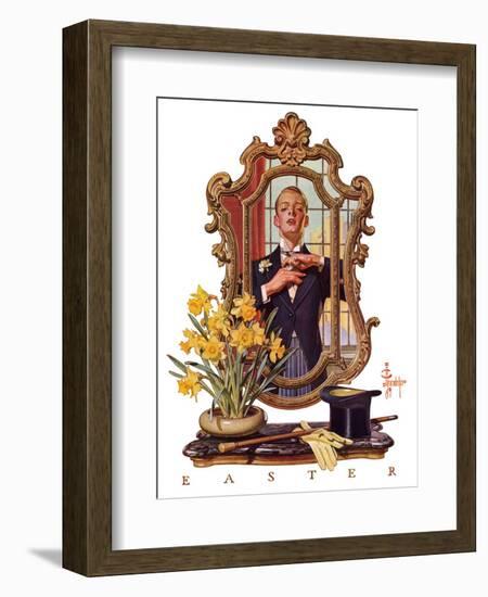 "Primping in Mirror,"April 11, 1936-Joseph Christian Leyendecker-Framed Giclee Print