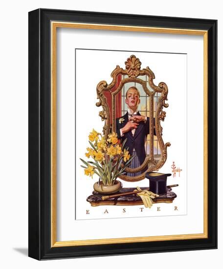 "Primping in Mirror,"April 11, 1936-Joseph Christian Leyendecker-Framed Giclee Print