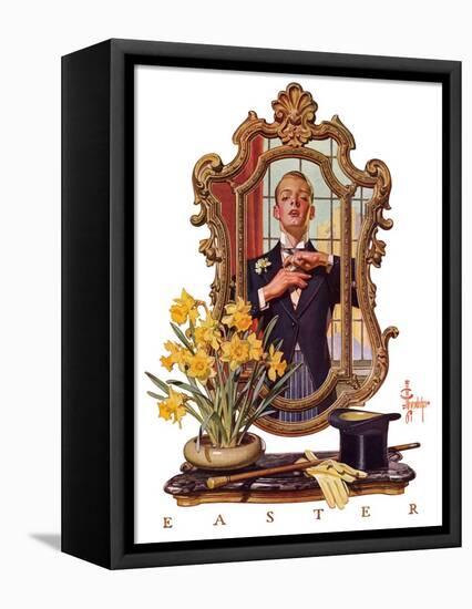 "Primping in Mirror,"April 11, 1936-Joseph Christian Leyendecker-Framed Premier Image Canvas