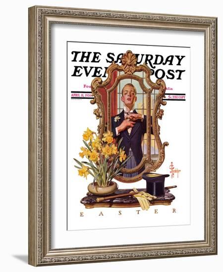 "Primping in Mirror," Saturday Evening Post Cover, April 11, 1936-Joseph Christian Leyendecker-Framed Giclee Print