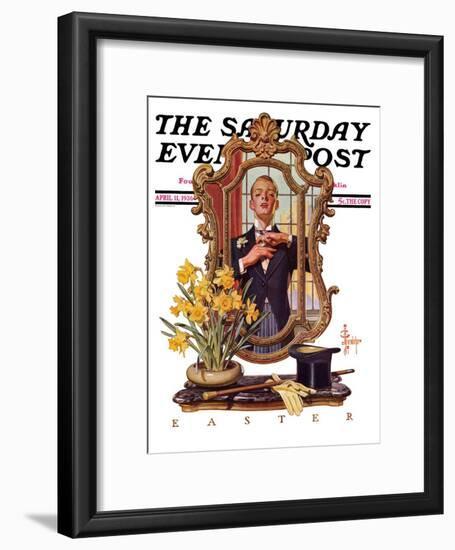 "Primping in Mirror," Saturday Evening Post Cover, April 11, 1936-Joseph Christian Leyendecker-Framed Giclee Print