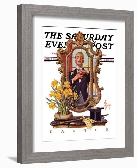 "Primping in Mirror," Saturday Evening Post Cover, April 11, 1936-Joseph Christian Leyendecker-Framed Giclee Print