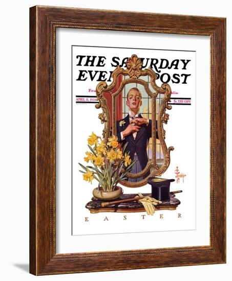 "Primping in Mirror," Saturday Evening Post Cover, April 11, 1936-Joseph Christian Leyendecker-Framed Giclee Print