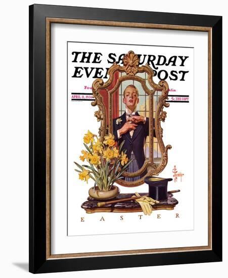 "Primping in Mirror," Saturday Evening Post Cover, April 11, 1936-Joseph Christian Leyendecker-Framed Giclee Print