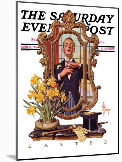 "Primping in Mirror," Saturday Evening Post Cover, April 11, 1936-Joseph Christian Leyendecker-Mounted Giclee Print