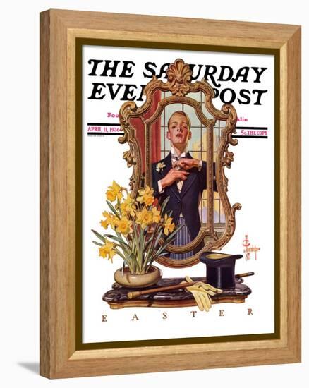 "Primping in Mirror," Saturday Evening Post Cover, April 11, 1936-Joseph Christian Leyendecker-Framed Premier Image Canvas