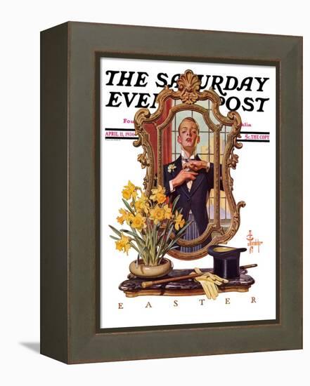 "Primping in Mirror," Saturday Evening Post Cover, April 11, 1936-Joseph Christian Leyendecker-Framed Premier Image Canvas