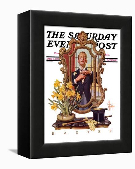 "Primping in Mirror," Saturday Evening Post Cover, April 11, 1936-Joseph Christian Leyendecker-Framed Premier Image Canvas