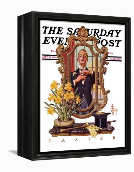 "Primping in Mirror," Saturday Evening Post Cover, April 11, 1936-Joseph Christian Leyendecker-Framed Premier Image Canvas